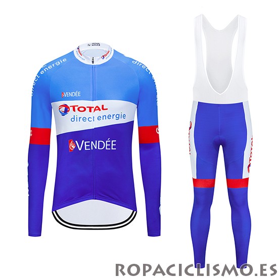 2019 Maillot Direct Energie Tirantes Mangas Largas Azul Blanco